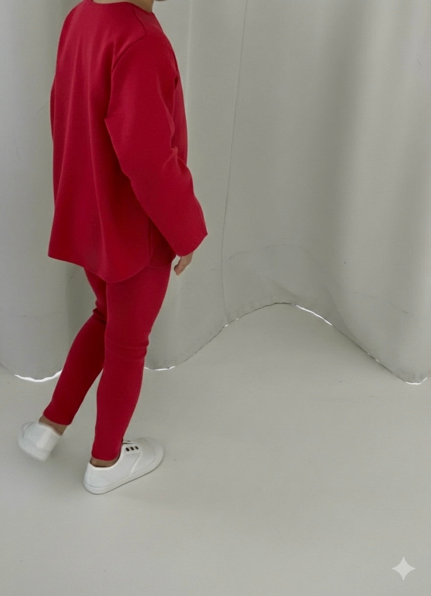 RIB LEGGINGS RED